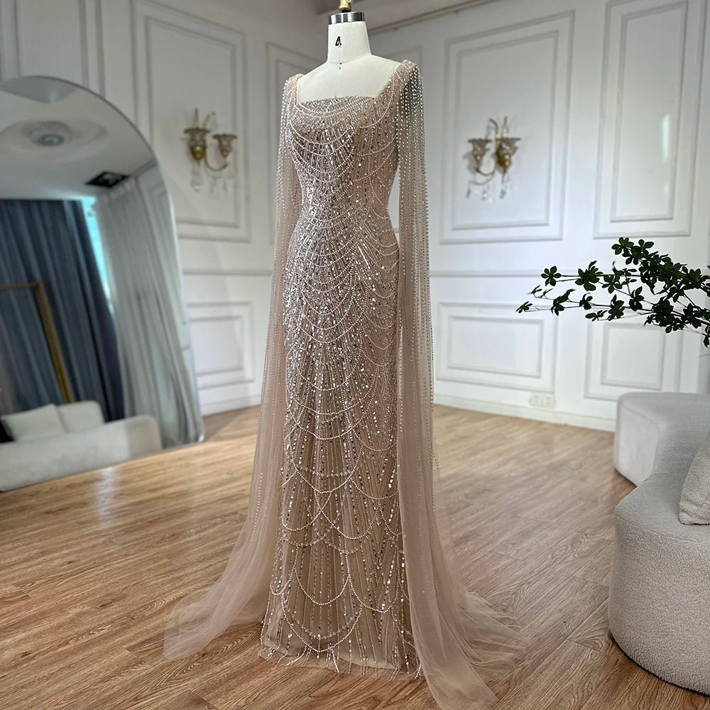 Luxury Arabic Mermaid Evening Dress with Cape Sleeves Plus SizeLA72590A - SERENE HILL