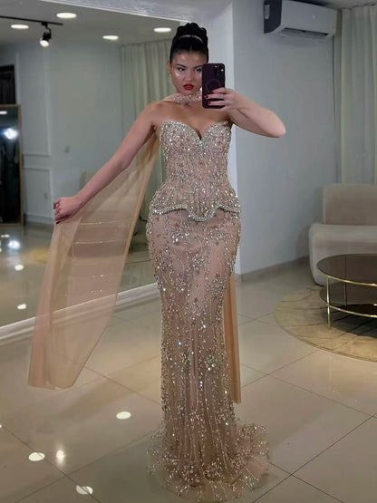 Luxury Nude Beaded Mermaid Evening Dress LA73336 - SERENE HILL