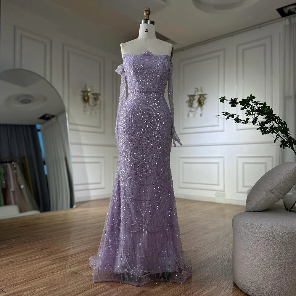 Luxury Pearls Green Mermaid Evening Dress with Gloves LA72352 Plush Size - SERENE HILL