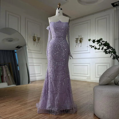 Luxury Pearls Green Mermaid Evening Dress with Gloves LA72352 Plush Size - SERENE HILL