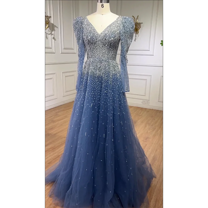Green Mermaid Elegant With Skirt Sleeves Beaded Evening Dresses Gowns For Party LA71762 - SERENE HILL