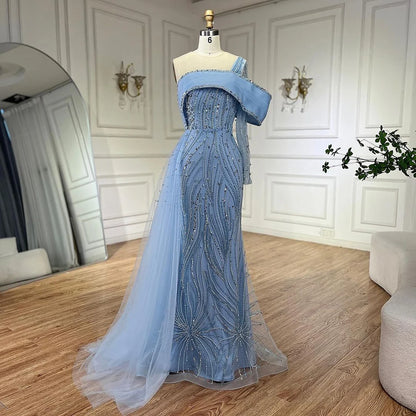 Serene Hill 2025 Arabic Lilac Evening Dress Side Train Pearls One Shoulder for Women&