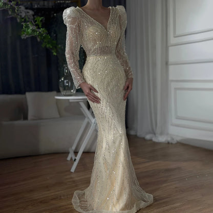 Luxury Blue Arabic Mermaid Beaded Evening Dress LA71931 - SERENE HILL