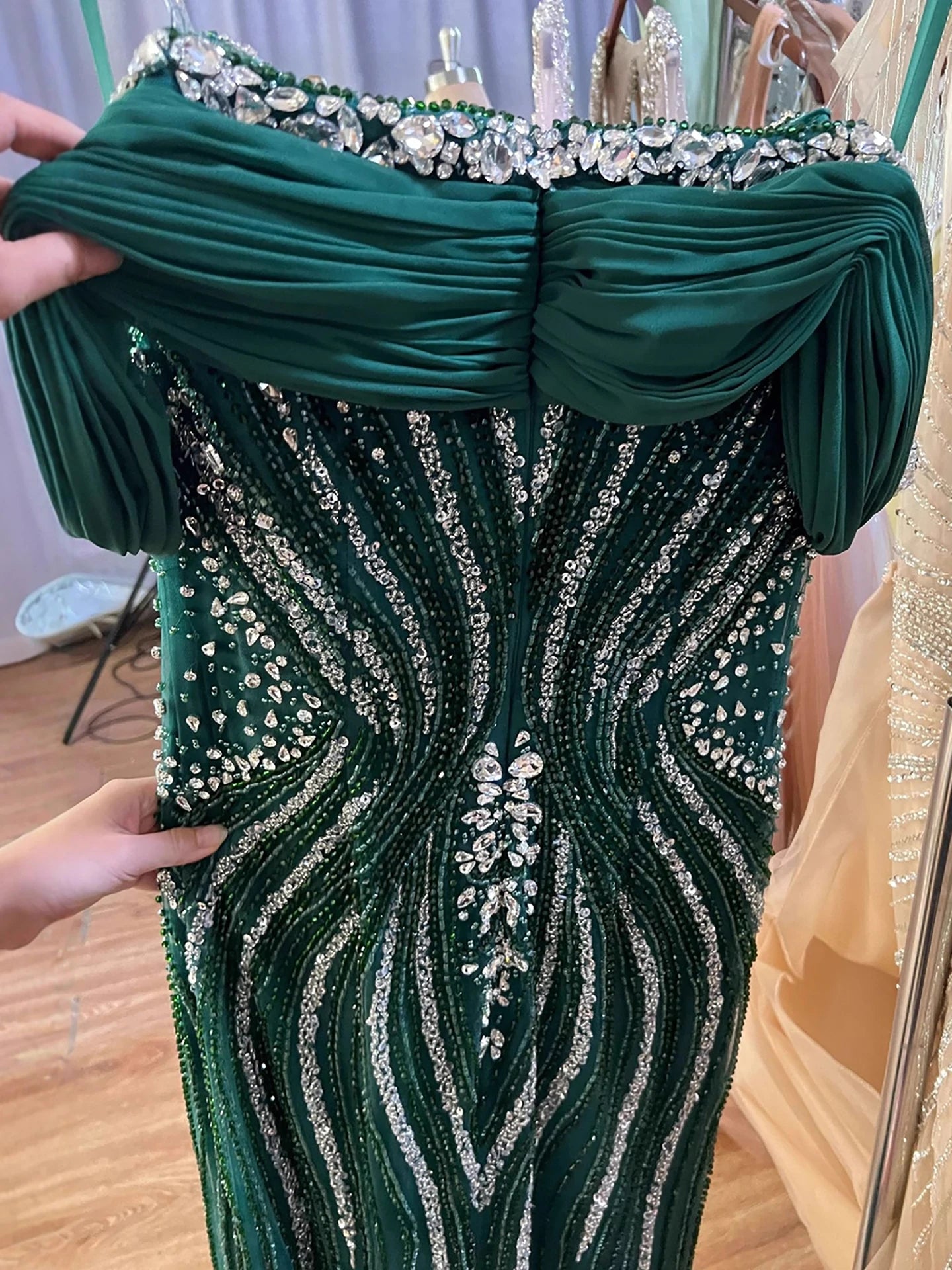 Luxury Green Gold Beaded Dubai Designer Mermaid Evening Dress LA73142 - SERENE HILL
