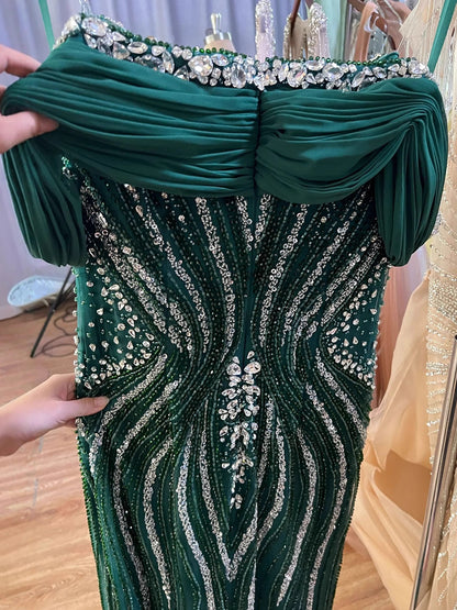 Luxury Green Gold Beaded Dubai Designer Mermaid Evening Dress LA73142 - SERENE HILL