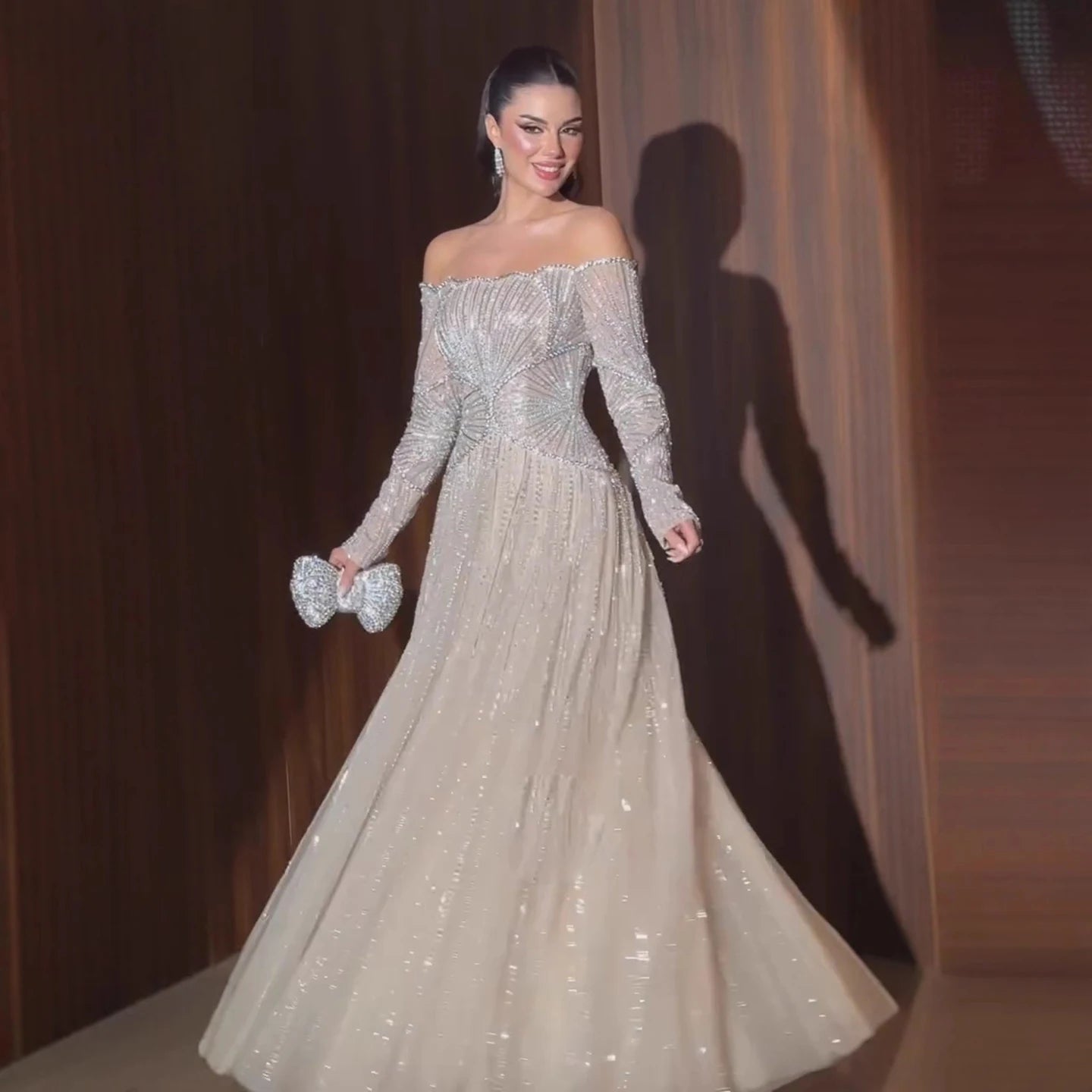 Luxury Beige Arabic A-Line Evening Dress 2026 For Wedding Party LA73333 - SERENE HILL