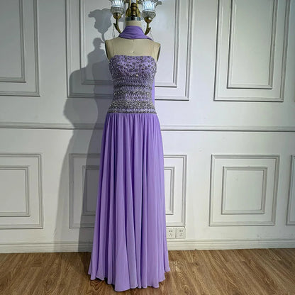 Lilac Beaded A Line Arabic Evening Dress LA73044 - SERENE HILL
