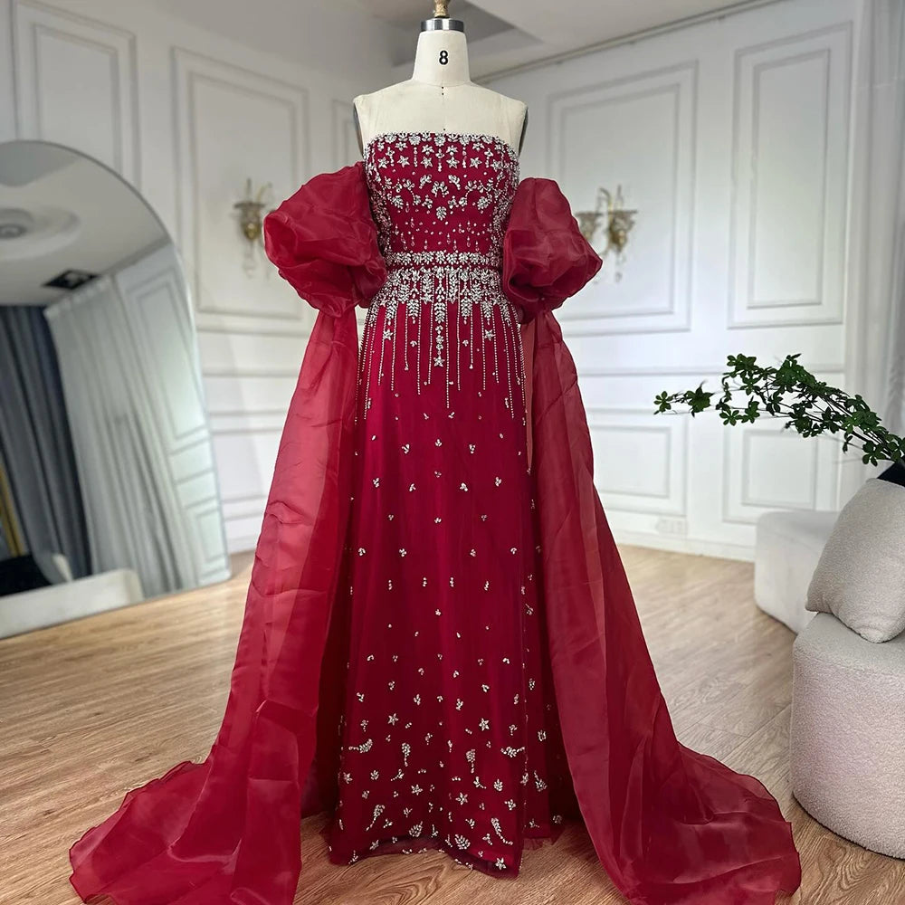 Luxury Arabic Black Crystal Evening Dress With Cape LA72002 - SERENE HILL