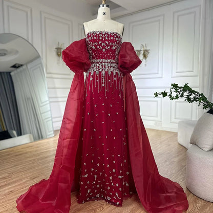 Luxury Arabic Black Crystal Evening Dress With Cape LA72002 - SERENE HILL