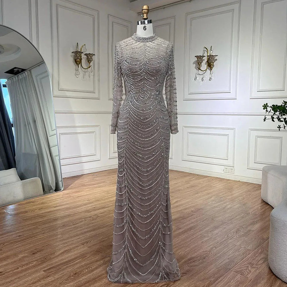Luxury Caramel Beaded Mermaid Evening Dress with Overskirt LA72362A - SERENE HILL