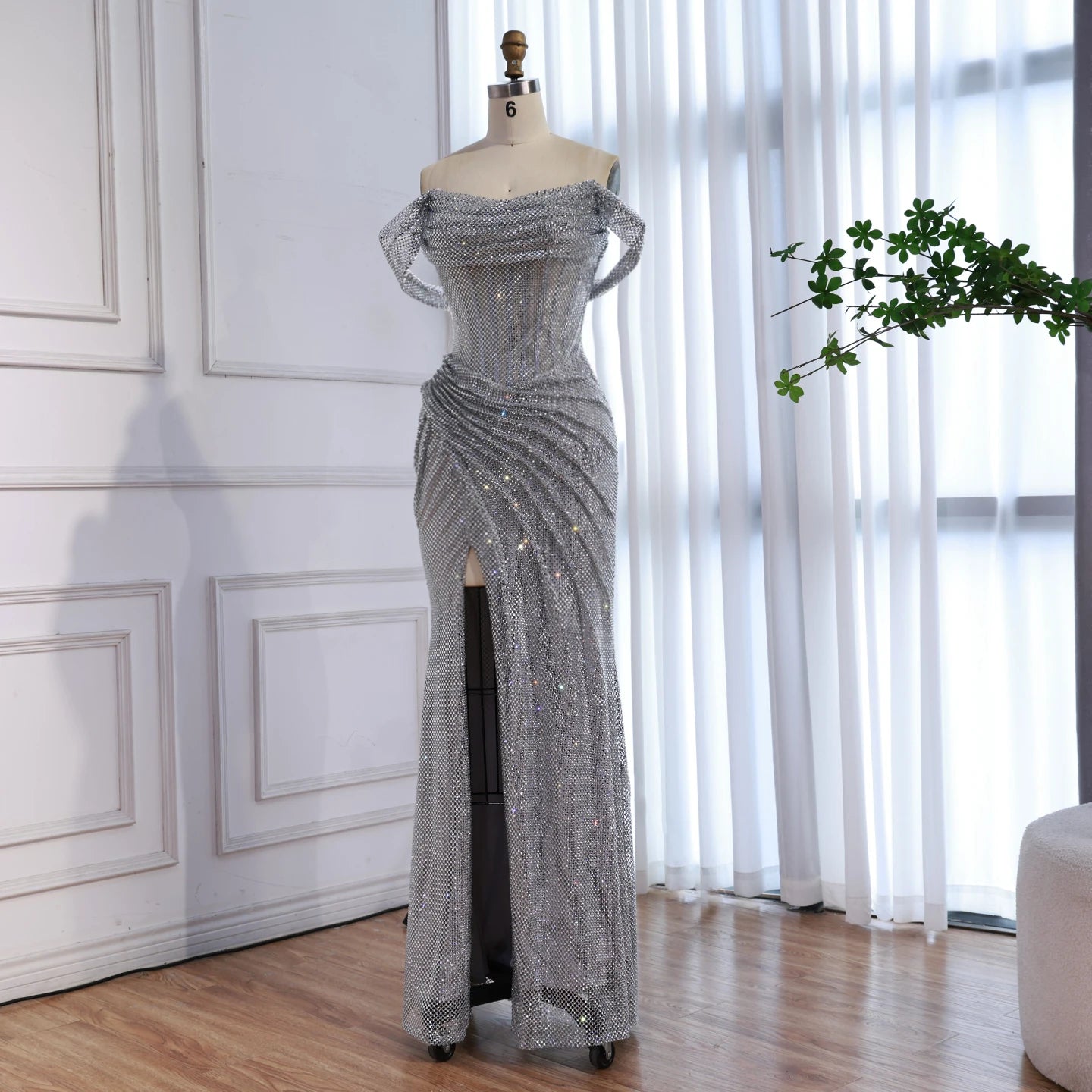 Luxury Silver Diamond Corset Off Shoulder Mermaid Evening Dress LA73410 - SERENE HILL