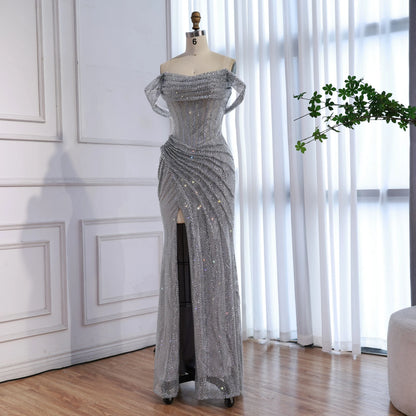Luxury Silver Diamond Corset Off Shoulder Mermaid Evening Dress LA73410 - SERENE HILL