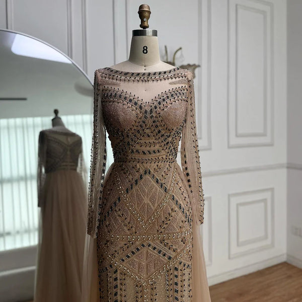 Luxury Dubai Nude  Evening Dress With Long Sleeves LA72967