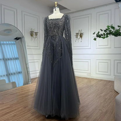 Luxury Gray A Line Beaded Evening Dress for Women LA73088 - SERENE HILL