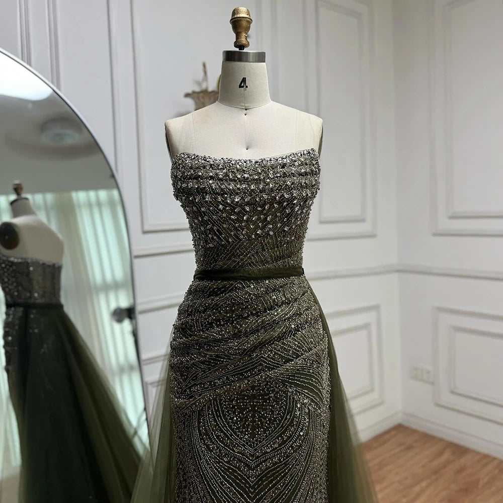 Lilac Olive Green Mermaid Evening Dress with Detachable Overskirt LA73162 - SERENE HILL
