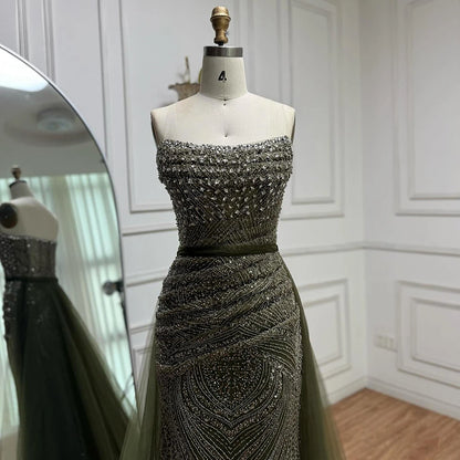 Lilac Olive Green Mermaid Evening Dress with Detachable Overskirt LA73162 - SERENE HILL