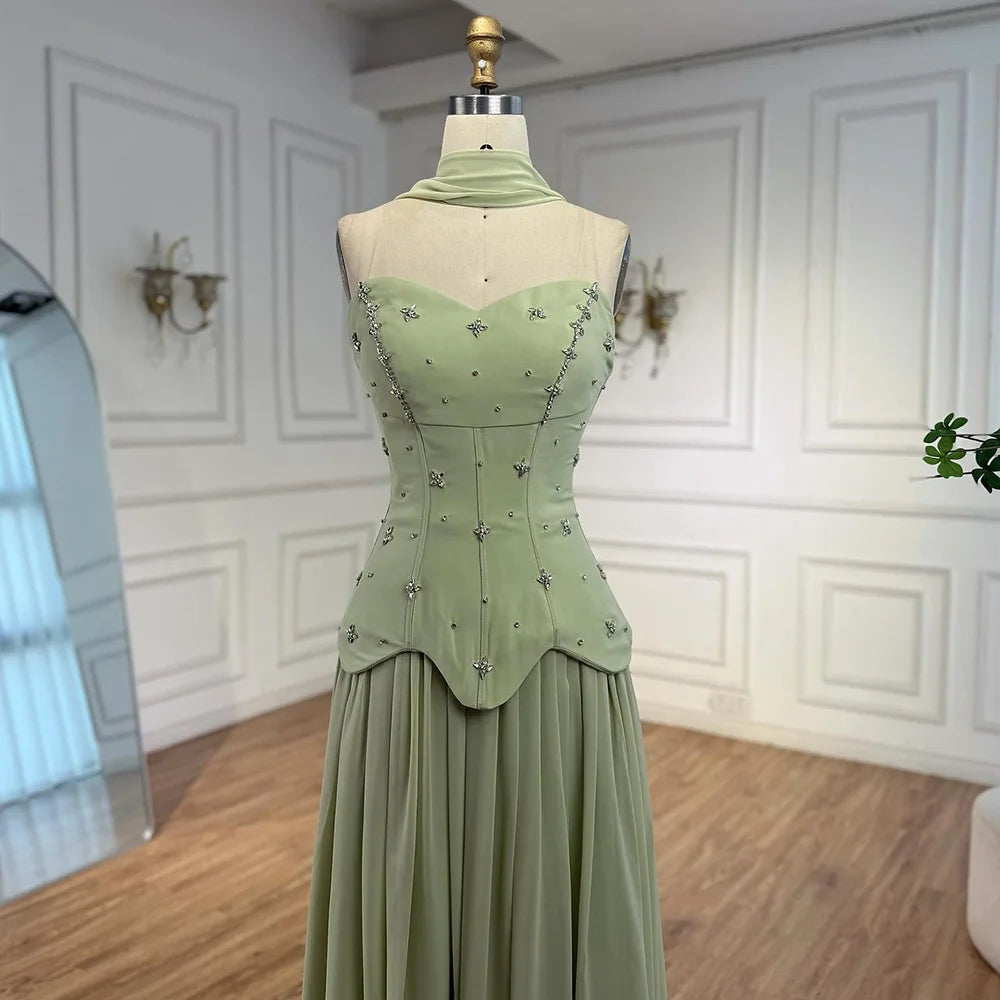 Classy Sage Green A-Line Chiffon Evening Dress LA73073 - SERENE HILL