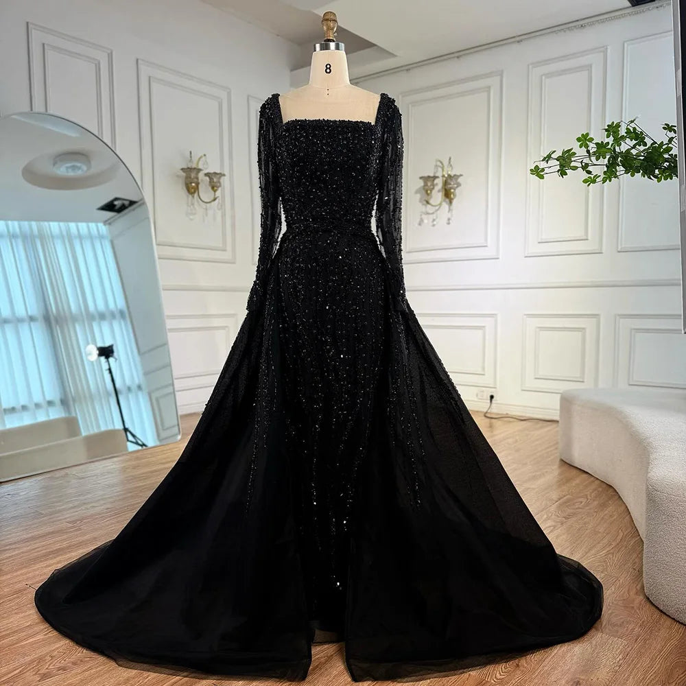 Modest Green Mermaid Evening Dress with Overskirt LA72710 - SERENE HILL