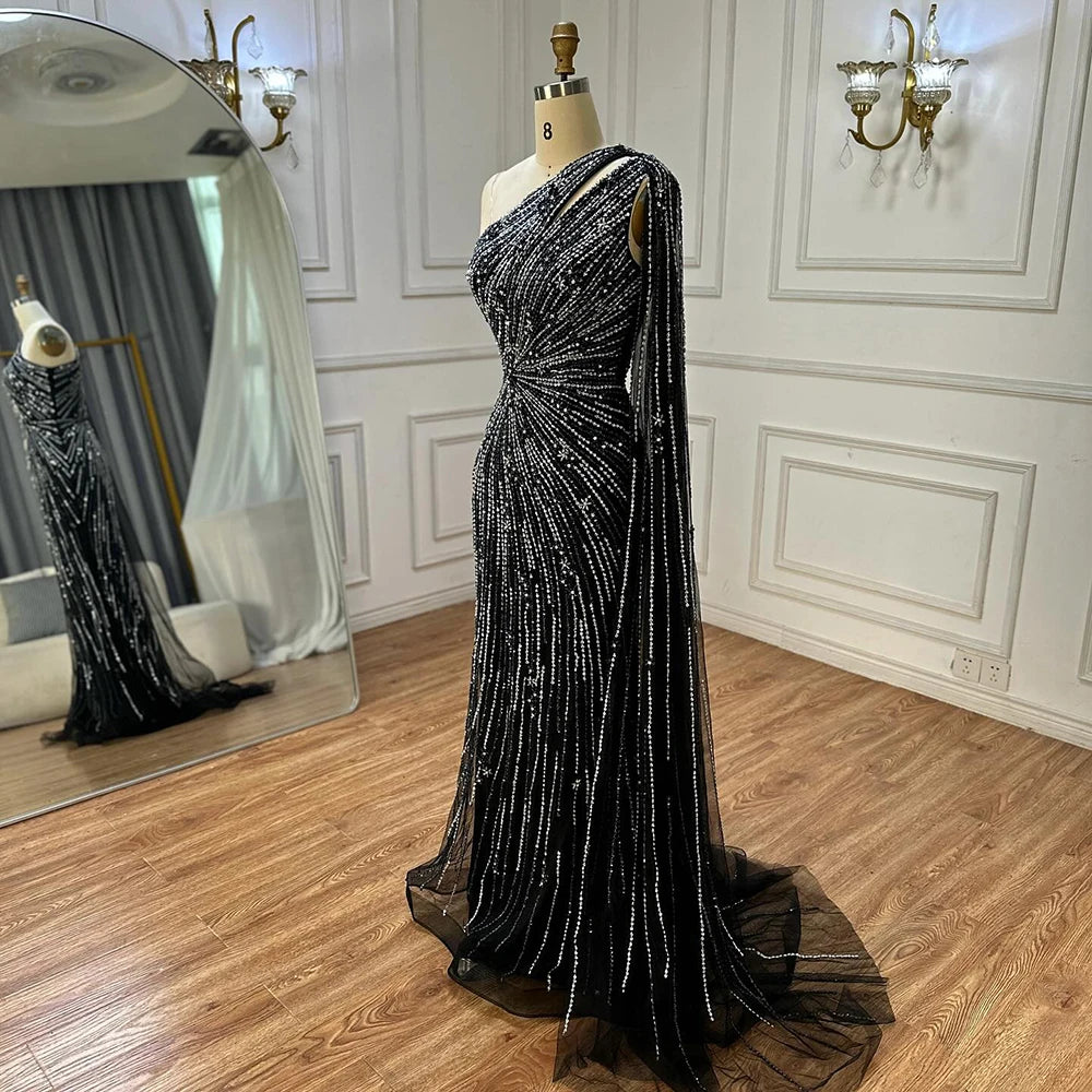 Luxury Black One Shoulder Mermaid Evening Dress with High Slit LA72829 SERENE HILL Luxury Black One Shoulder Mermaid Evening Dress with High Slit LA72829 SERENE HILL