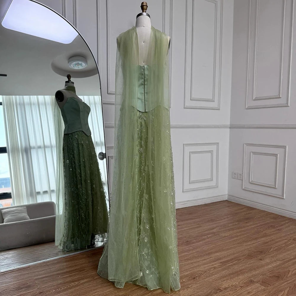 Luxury Sage Green and Pink Arabic Strapless Beaded Evening Dress LA72805D 10 / Pink Luxury Sage Green and Pink Arabic Strapless Beaded Evening Dress LA72805D 10 / Pink