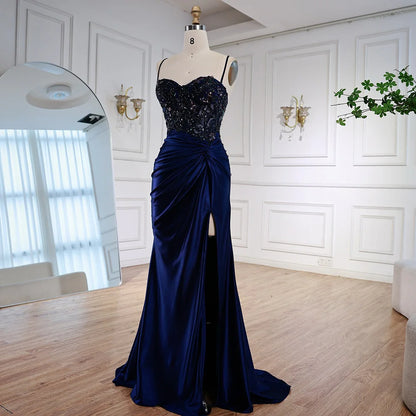 Classy Light Green Satin Prom Dress with Lace and Slit LA73032A - SERENE HILL