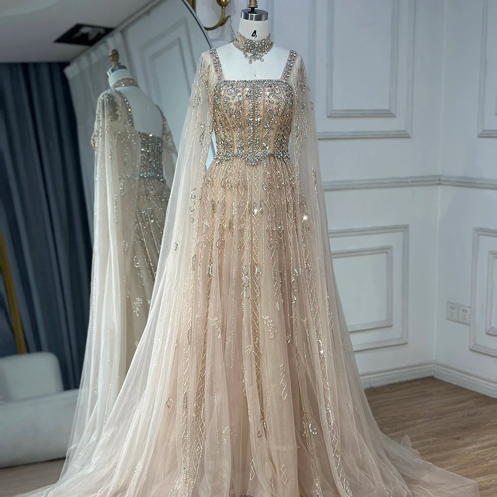 Luxury Designer Nude A-Line Crystal Beaded Arabic Evening Dress LA72764 - SERENE HILL