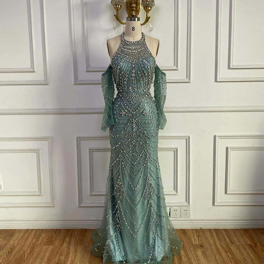 Luxury Turquoise Halter Mermaid Evening Dress LA72980 nude / 8 Luxury Turquoise Halter Mermaid Evening Dress LA72980 nude / 8