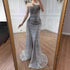 Luxury Silver Gray Crystal Beaded One Shoulder Evening Dress with Overskirt LA73160 - SERENE HILL