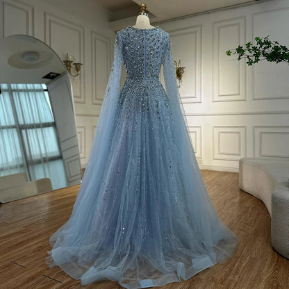 Luxury Blue Evening Dress with Cape 2025 LA72968 - SERENE HILL