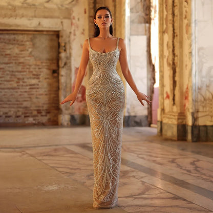 Luxury Nude Mermaid Evening Dress with Spaghetti Straps LA72986 - SERENE HILL