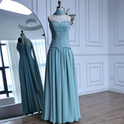 Classy Sage Green A-Line Chiffon Evening Dress LA73073 - SERENE HILL