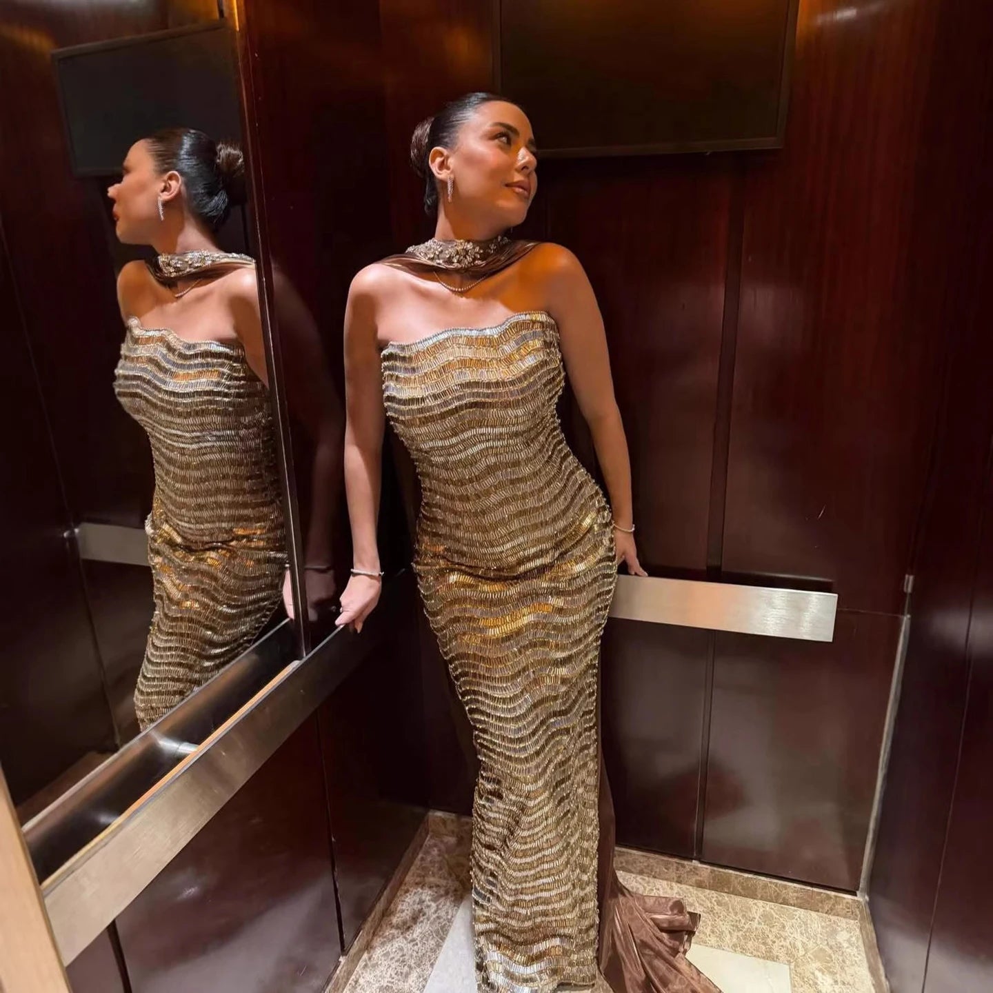 Luxury Caramel Beaded Mermaid Evening Dress LA73447 - SERENE HILL