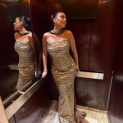 Luxury Caramel Beaded Mermaid Evening Dress LA73447 - SERENE HILL