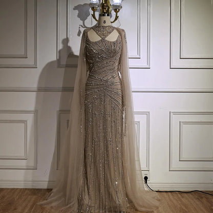 Luxury Caramel Mermaid Evening Dress with Cape Sleeves LA73052 - SERENE HILL