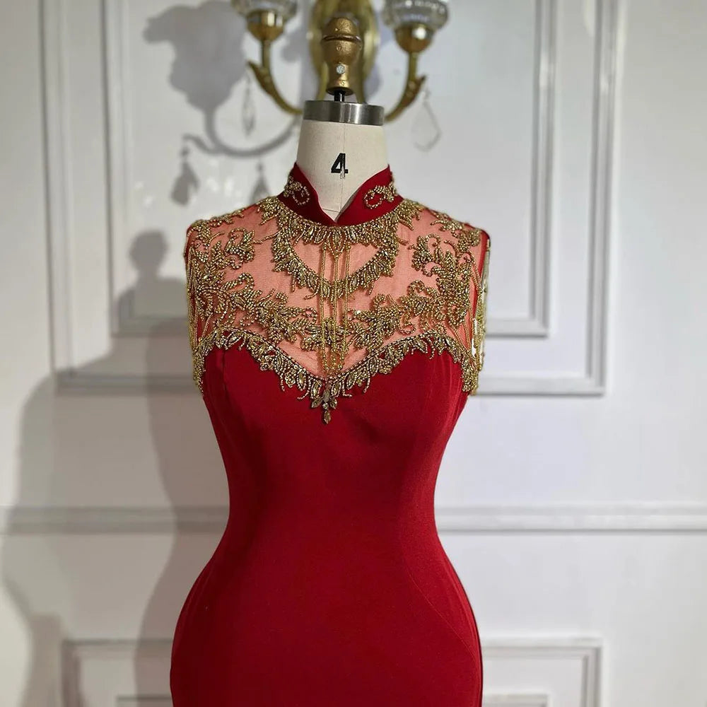 Serene Hill Arabic Wine Red Mermaid Elegant Satin Beaded Luxury Dubai SERENE HILL Serene Hill Arabic Wine Red Mermaid Elegant Satin Beaded Luxury Dubai SERENE HILL