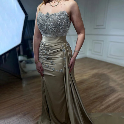 Serene Hill High Split With Skirt Mermaid Nude Sexy CRYSTAL Beaded Evening Dresses Gowns For Women Party 2025 LA72135 - SERENE HILL