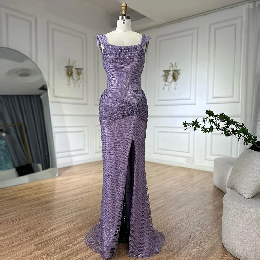 Dubai Elegant Purple Evening Dress with Sleeveless Tulle LA72790 Purple / 16