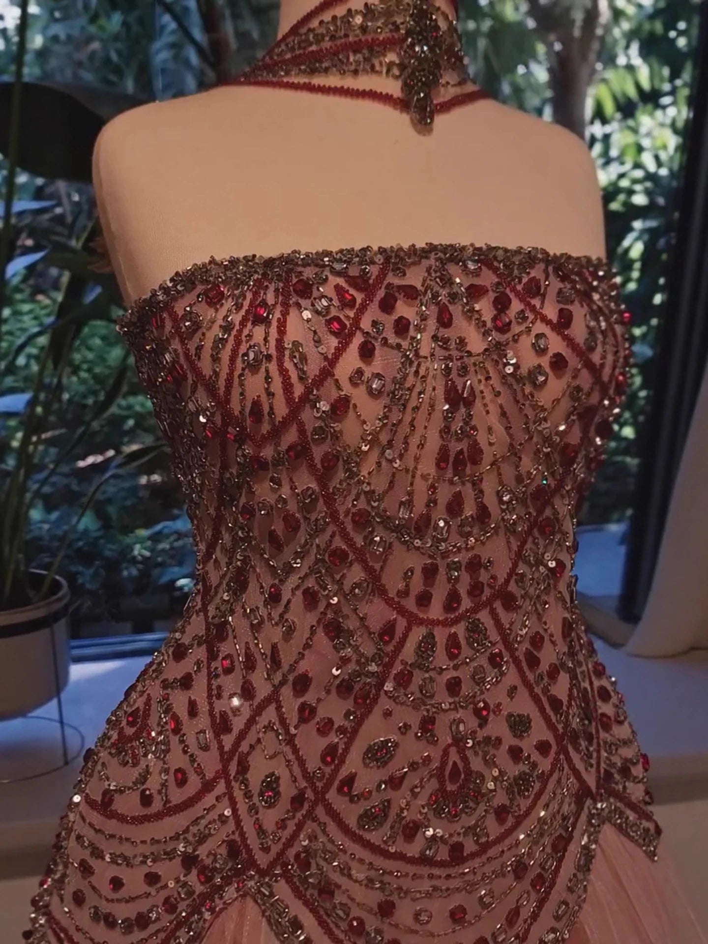 Luxury Wine Red Arabic Beaded A-Line Evening Dress LA73377 - SERENE HILL