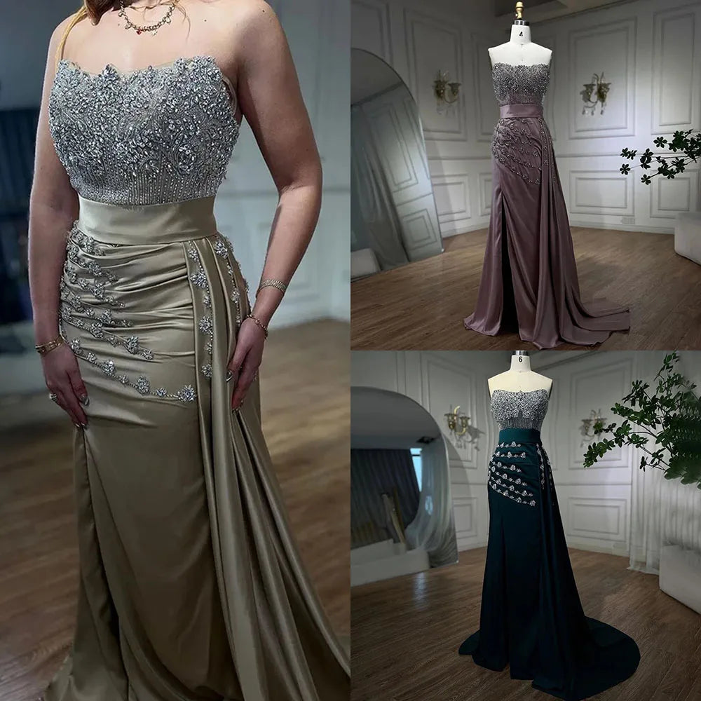 Serene Hill High Split With Skirt Mermaid Nude Sexy CRYSTAL Beaded Evening Dresses Gowns For Women Party 2025 LA72135 - SERENE HILL