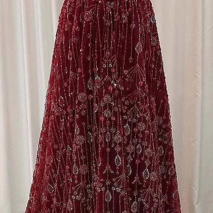 Luxury Sage Green and Pink Arabic Beaded Evening Dress LA72805D - SERENE HILL