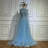 Luxury Blue Beaded A-Line Evening Gown with Cape Sleeves LA71803G - SERENE HILL