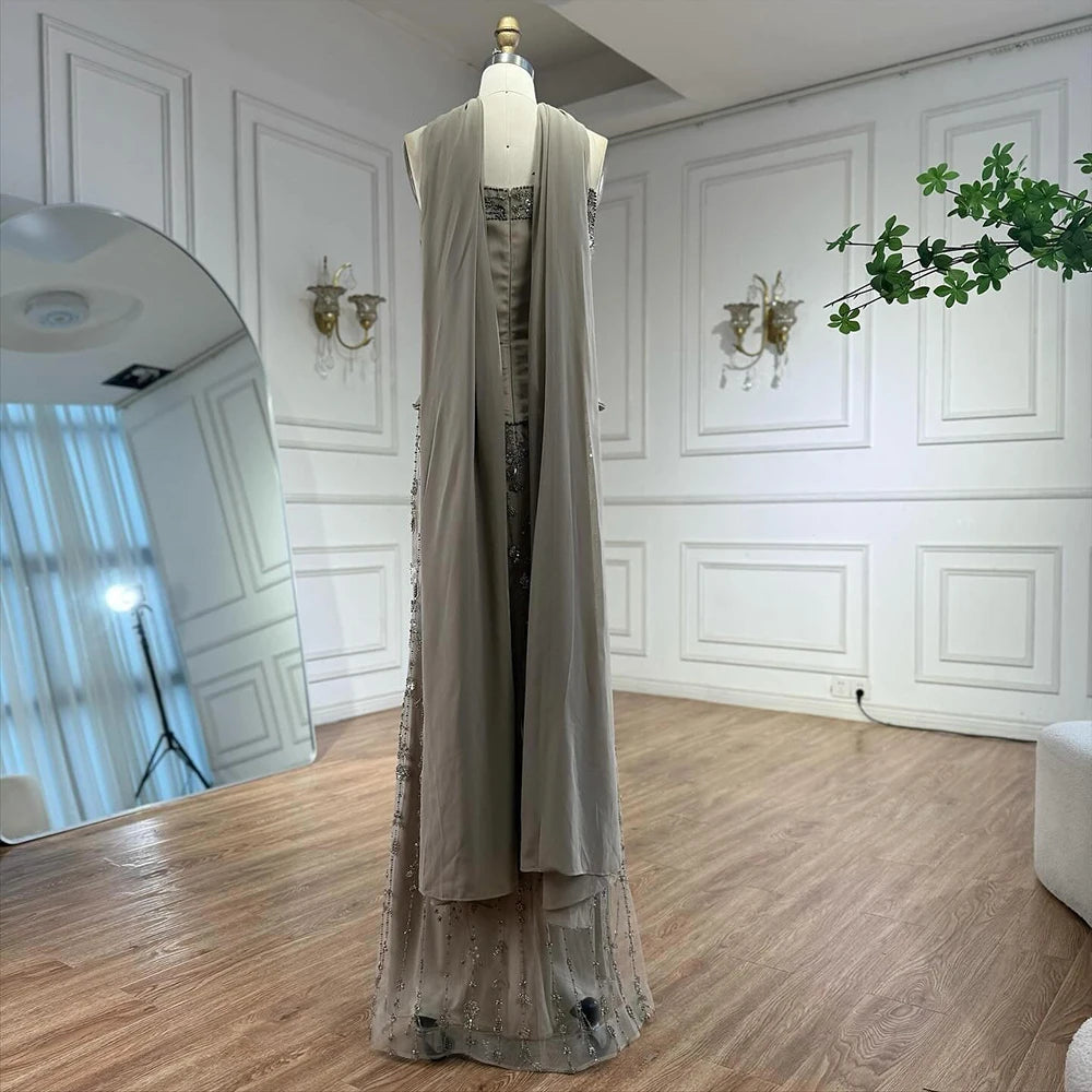 Luxury Caramel Satin Beaded Evening Dress with Bodice LA72805C - SERENE HILL