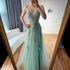 Luxury Sage Green Lace A-Line Prom Dress with Spaghetti Straps LA73005 - SERENE HILL