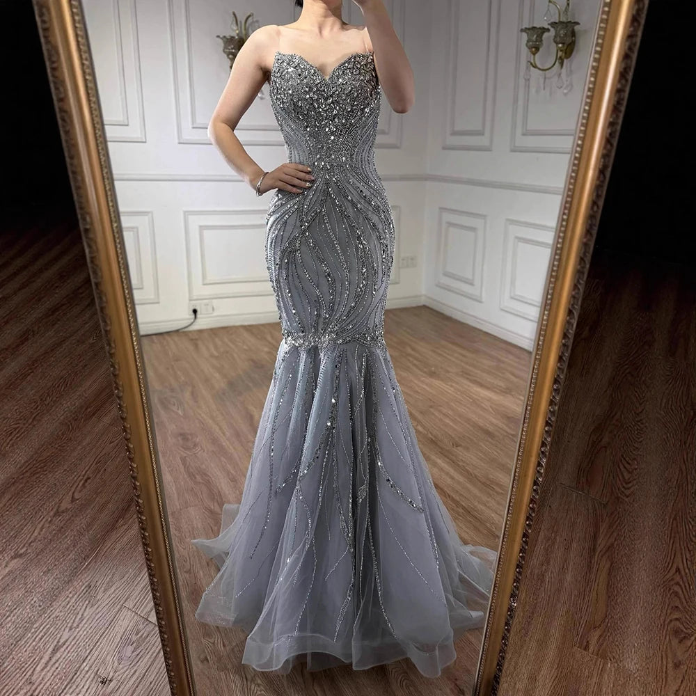 Luxury Pink Beaded Mermaid Evening Dress LA73124 - SERENE HILL