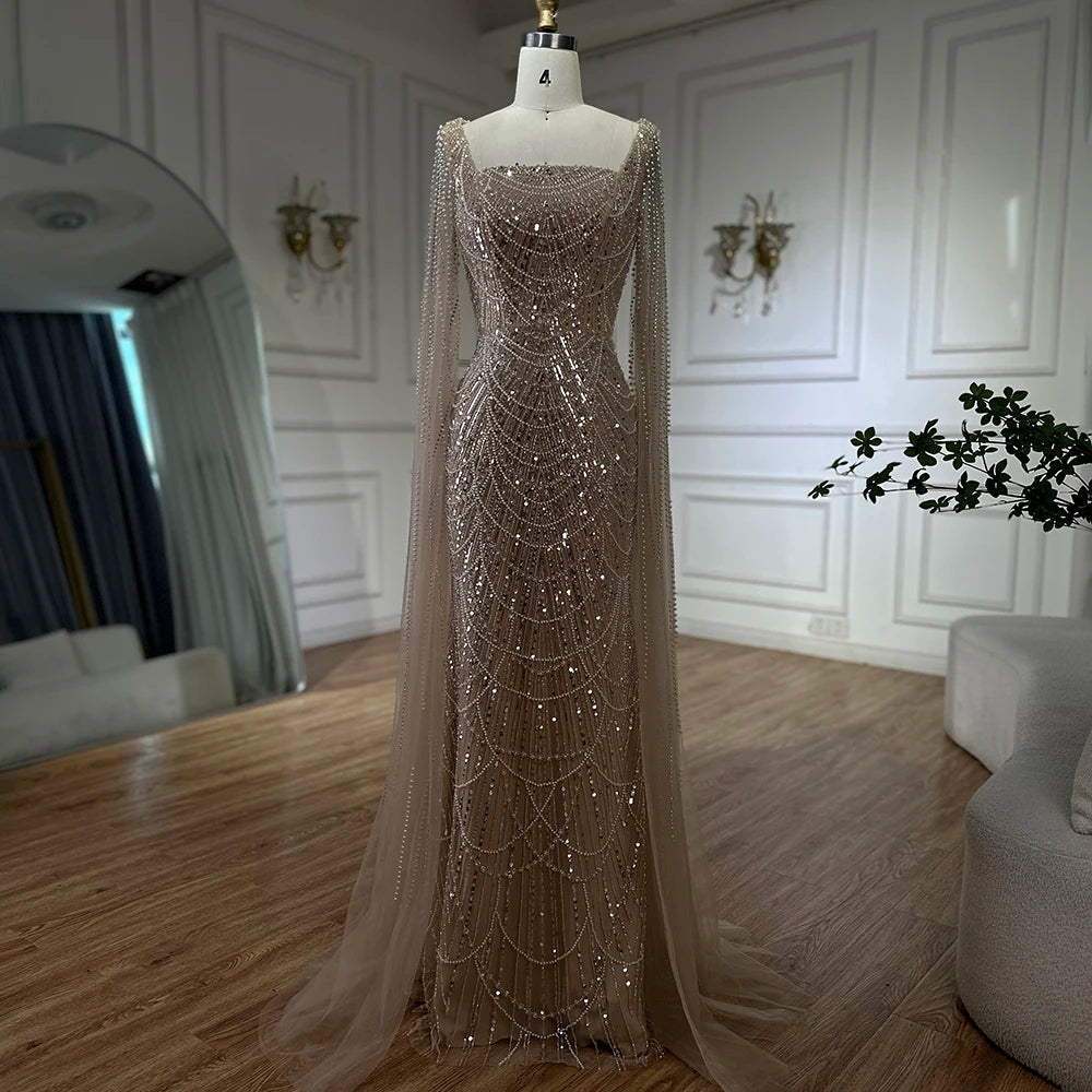 Luxury Arabic Mermaid Evening Dress with Cape Sleeves Plus SizeLA72590A - SERENE HILL