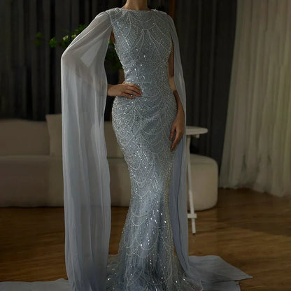 Luxury Beaded Gown With Cape Sleeves LA72160A - SERENE HILL