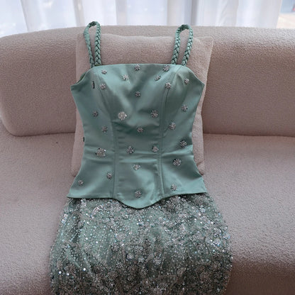Luxury Sage Green Beaded 1 Pieces Evening Dress LA72977 - SERENE HILL