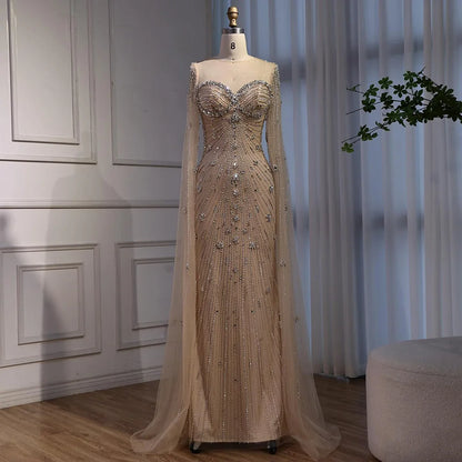 Luxury Green Beaded Mermaid Dress with Cape Sleeves LA73115 - SERENE HILL
