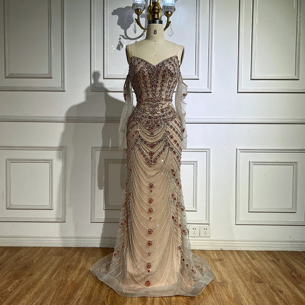 Luxury Blue Beaded Mermaid Evening Dress LA72858 - SERENE HILL