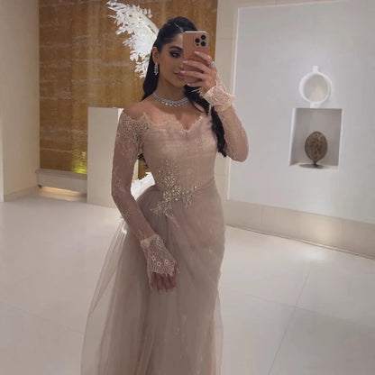 Luxury Light Pink Mermaid Lace Beaded Evening Dress LA72910 - SERENE HILL